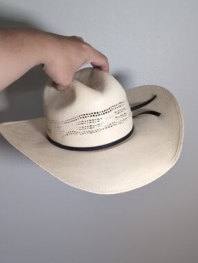 Seager Wide Brim Straw Cowboy Hat - Natural with Black Trim